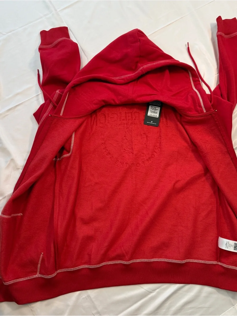 True Religion Red Zip Hoodie with Black Logo